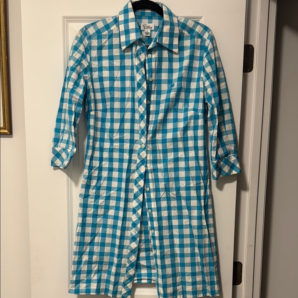 Blue and White Checkered Button-Up Dress